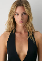 Nightscape Satin Halter Micro Dress - BLACK