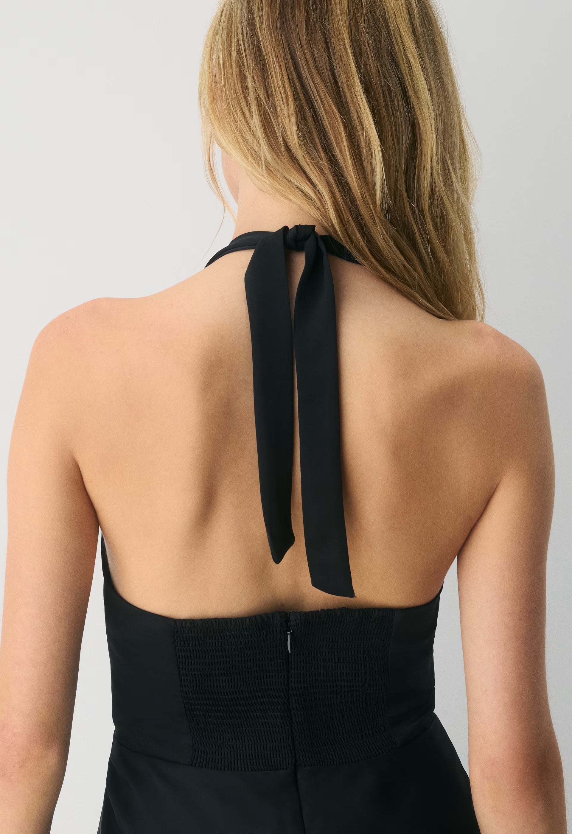 Nightscape Satin Halter Micro Dress - BLACK
