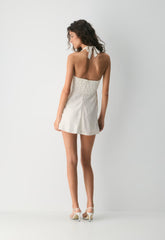 Nightscape Satin Halter Micro Dress - BIRCH/ RCH M BRWN