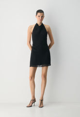 Fête Chiffon™ Audience Mini Halter Dress - BLACK