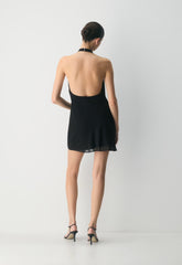 Fête Chiffon™ Audience Mini Halter Dress - BLACK