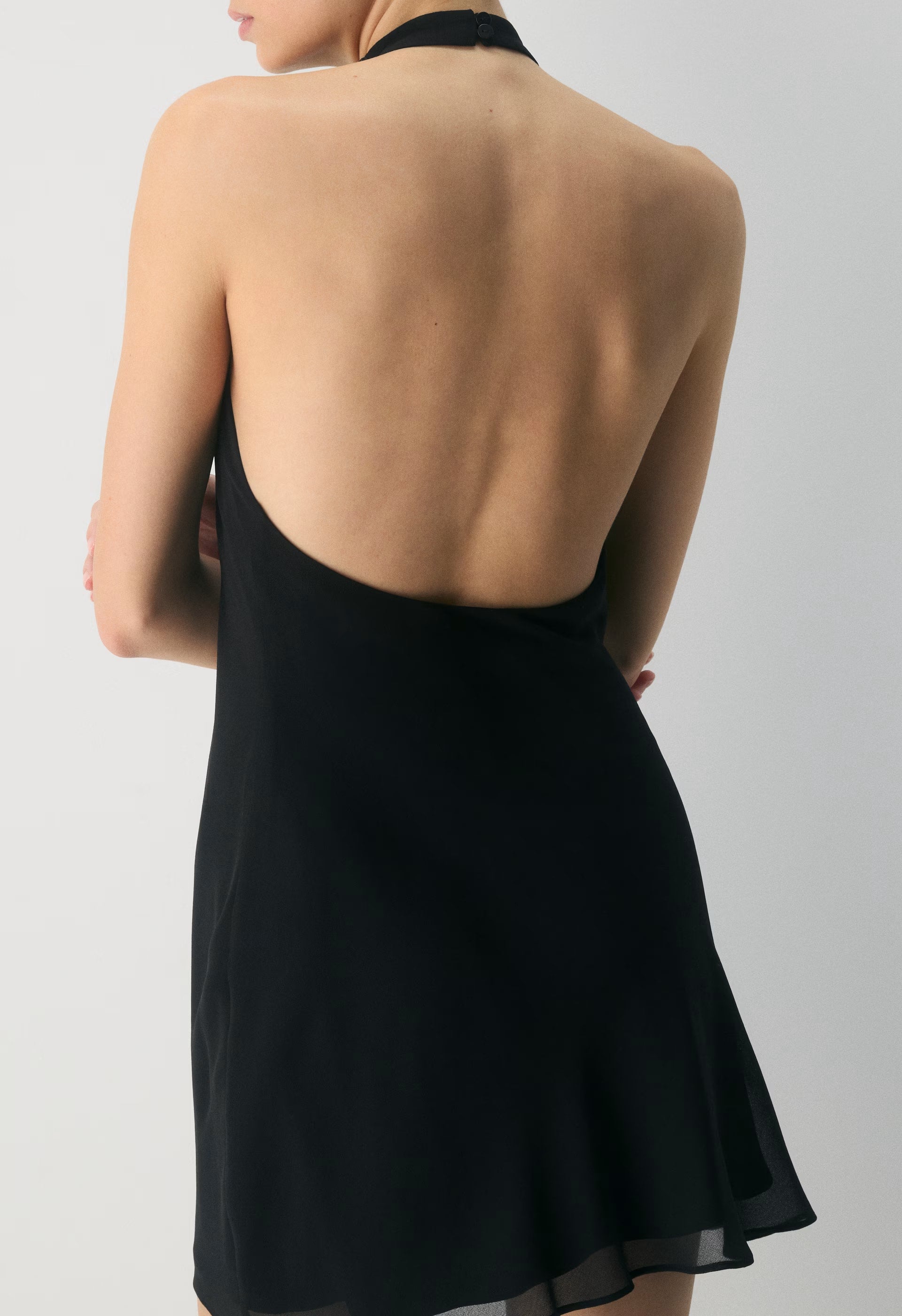 Fête Chiffon™ Audience Mini Halter Dress - BLACK