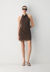 Fête Chiffon™ Audience Mini Halter Dress - RICH MOCHA BROWN