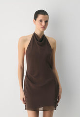 Fête Chiffon™ Audience Mini Halter Dress - RICH MOCHA BROWN