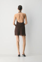 Fête Chiffon™ Audience Mini Halter Dress - RICH MOCHA BROWN