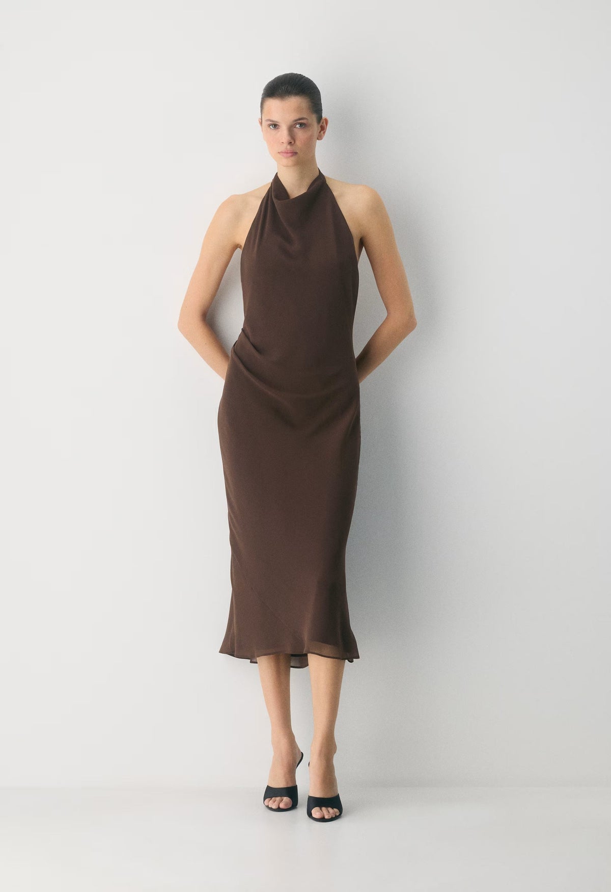 Fête Chiffon™ Audience Halter Dress - RICH MOCHA BROWN