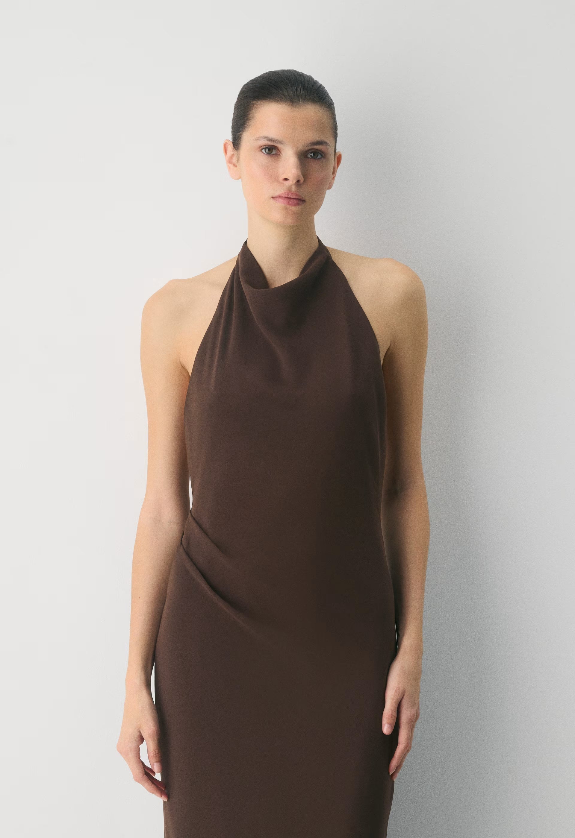 Fête Chiffon™ Audience Halter Dress - RICH MOCHA BROWN