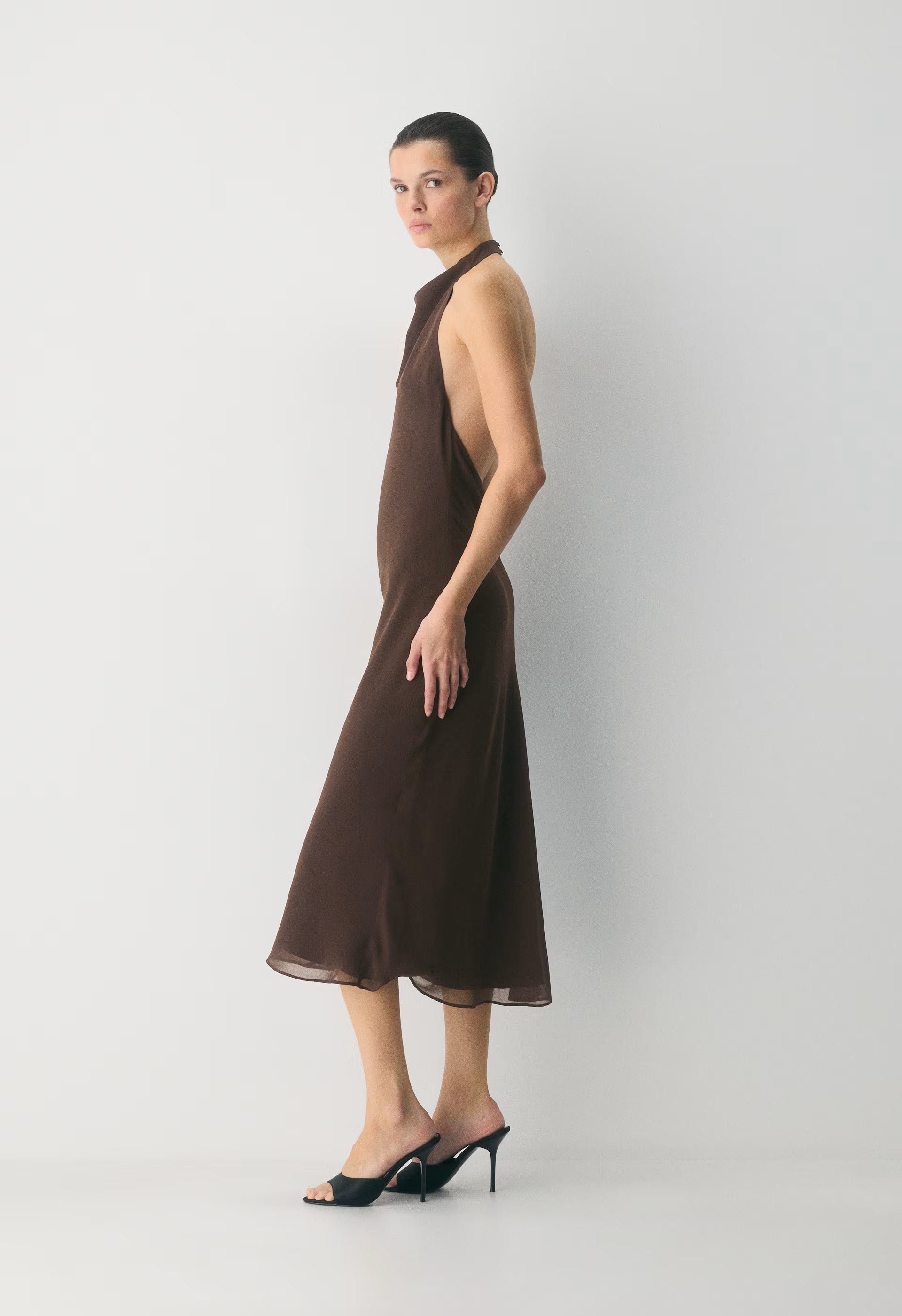 Fête Chiffon™ Audience Halter Dress - RICH MOCHA BROWN