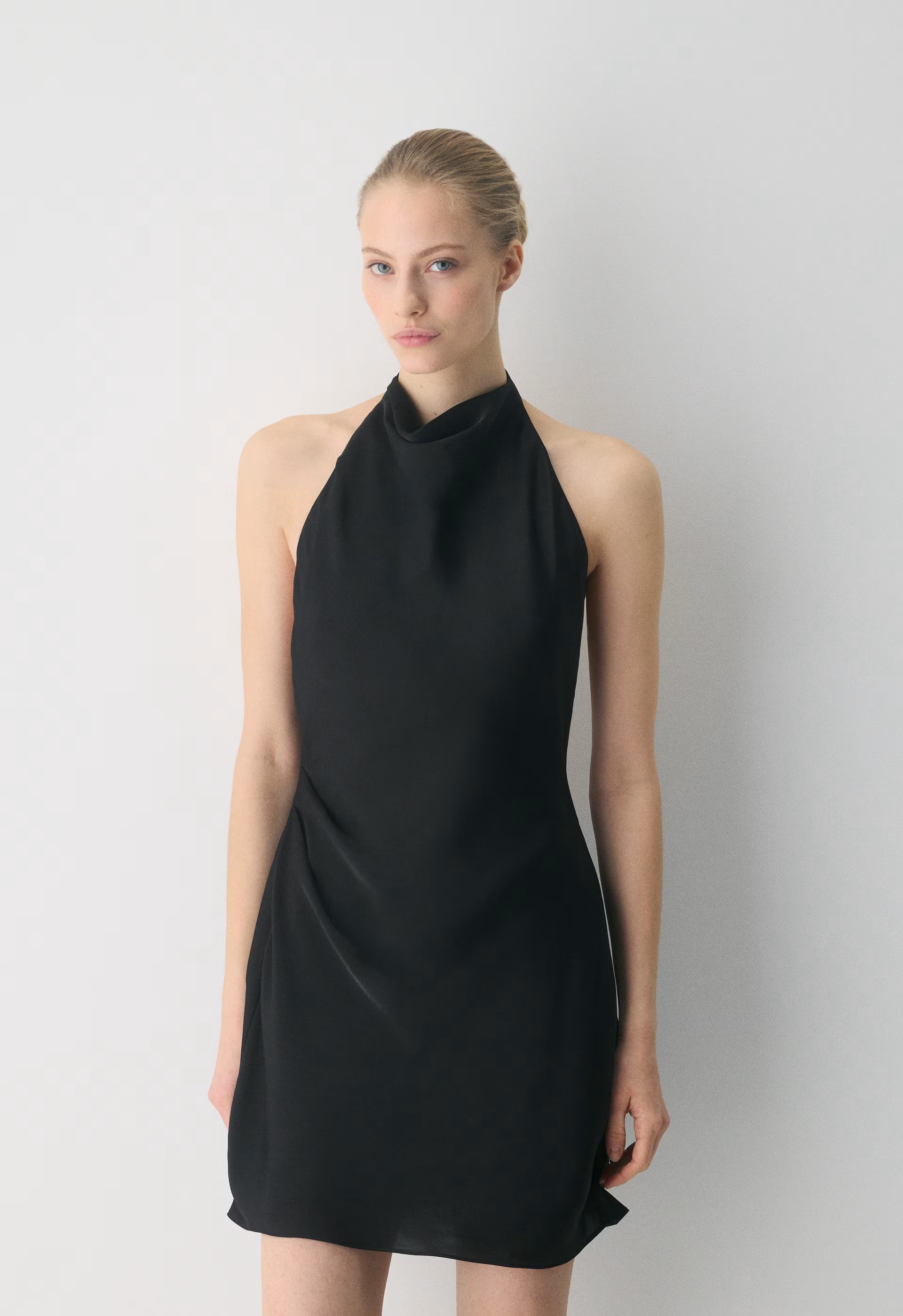 Audience Satin Mini Halter Dress - BLACK