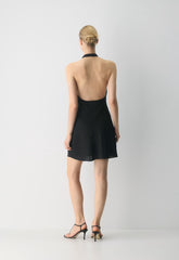 Audience Satin Mini Halter Dress - BLACK