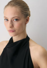 Audience Satin Mini Halter Dress - BLACK