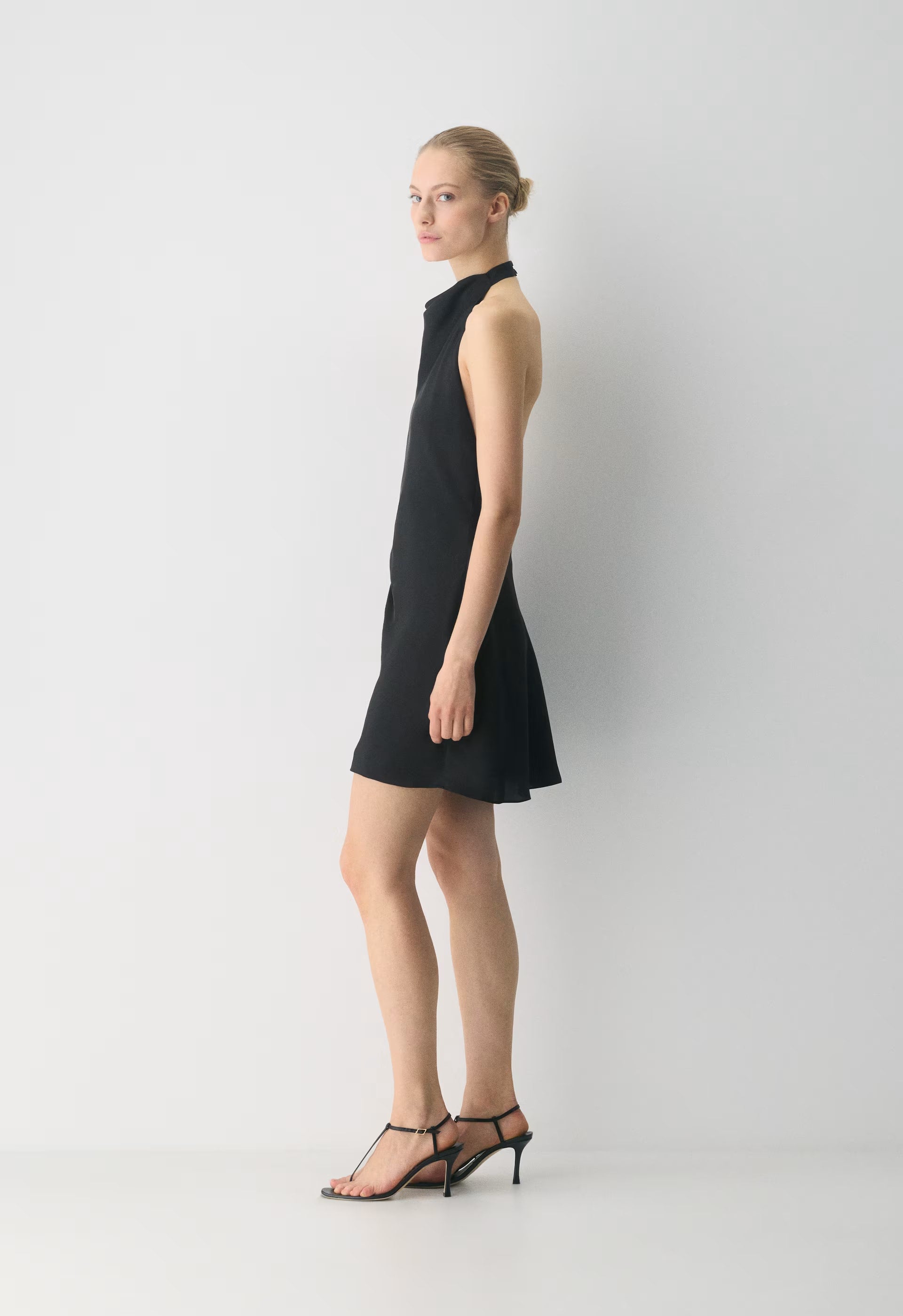 Audience Satin Mini Halter Dress - BLACK