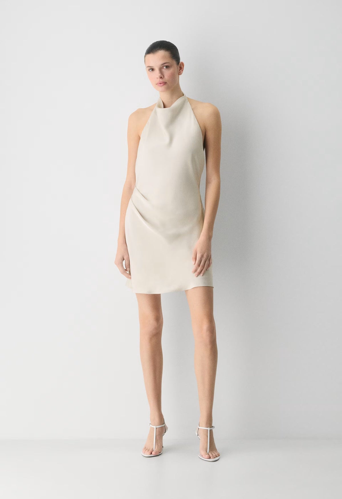 Audience Satin Mini Halter Dress - MATTE PEARL