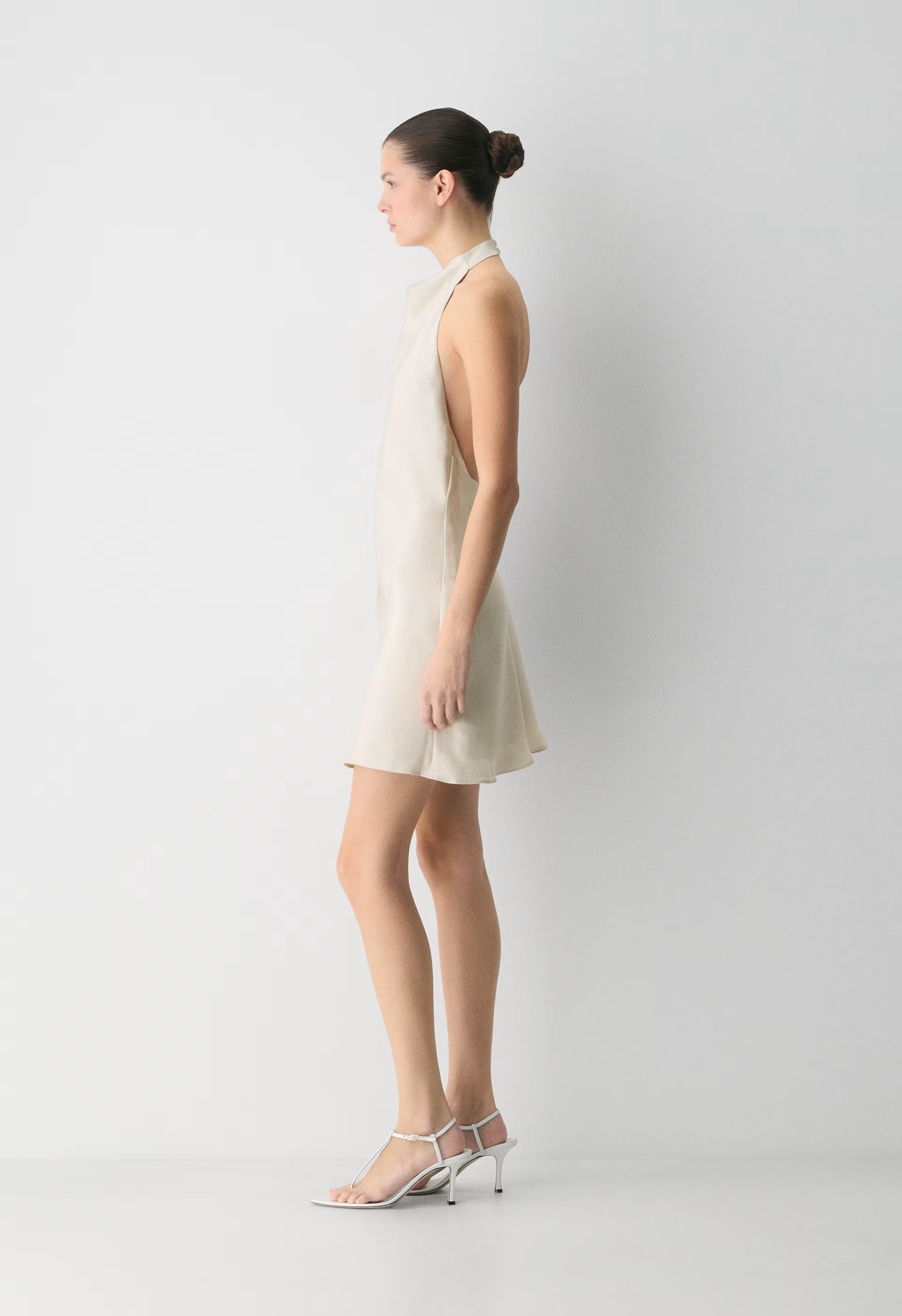 Audience Satin Mini Halter Dress - MATTE PEARL