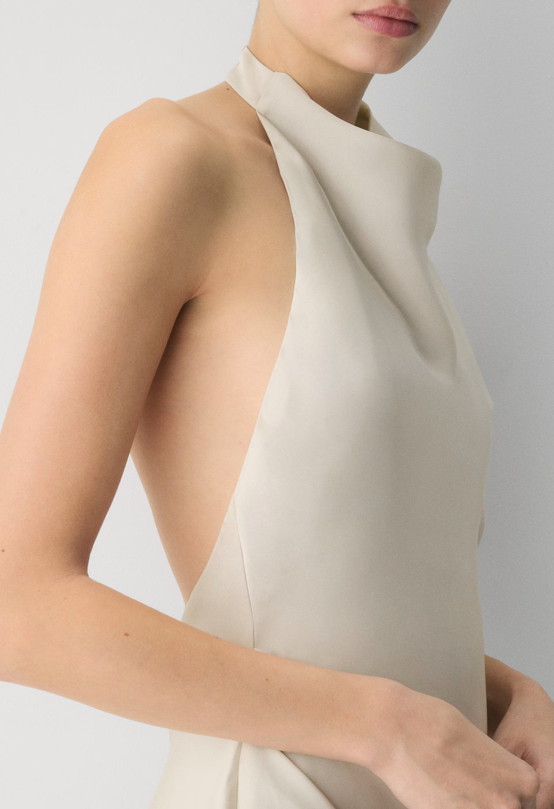 Audience Satin Mini Halter Dress - MATTE PEARL