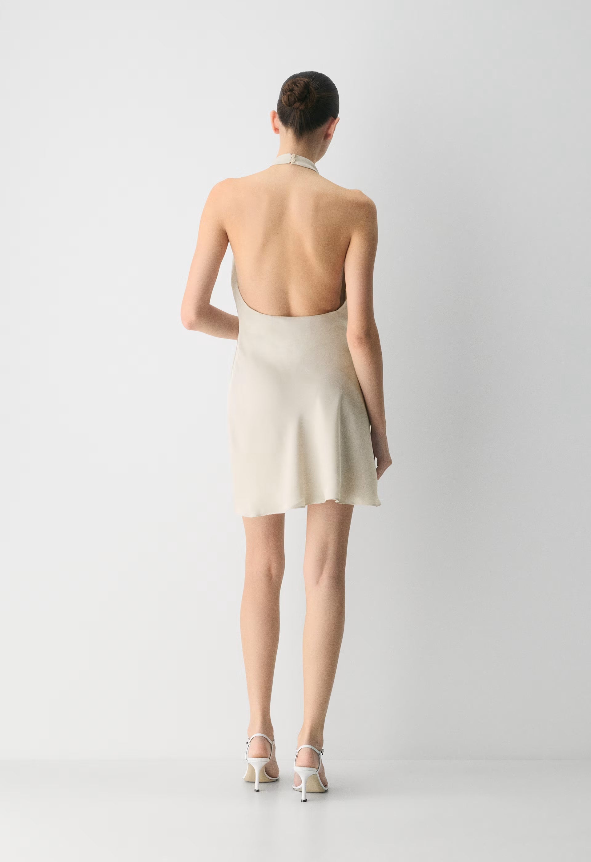 Audience Satin Mini Halter Dress - MATTE PEARL