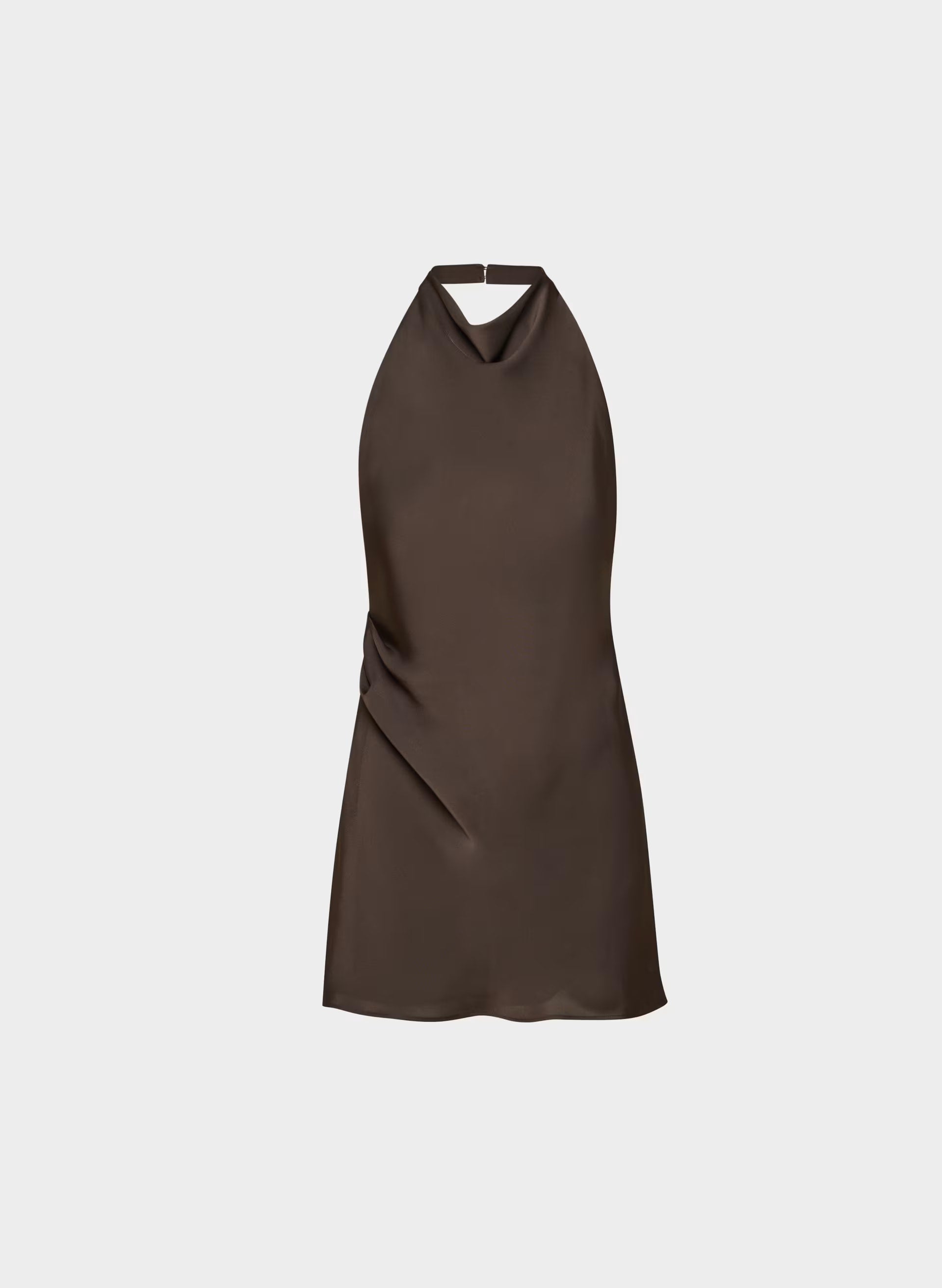 Audience Satin Mini Halter Dress - RICH MOCHA BROWN