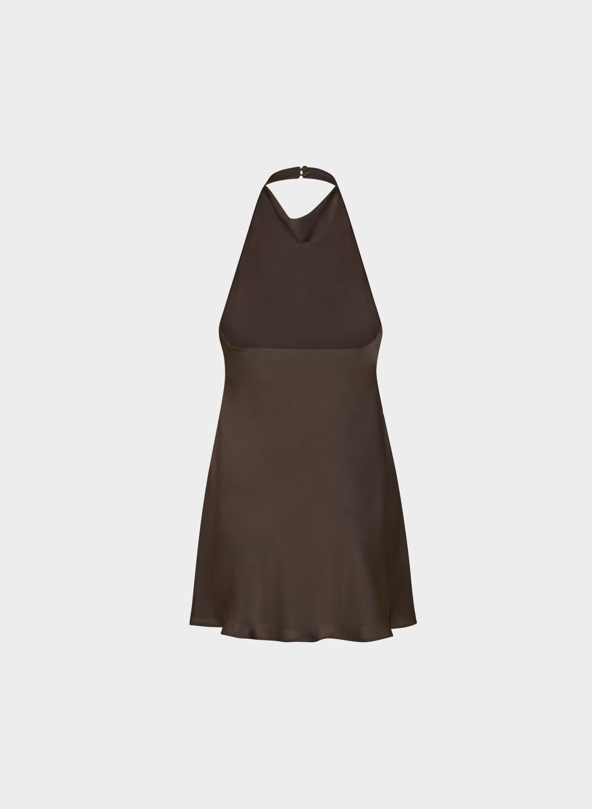 Audience Satin Mini Halter Dress - RICH MOCHA BROWN