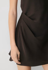 Audience Satin Mini Halter Dress - RICH MOCHA BROWN