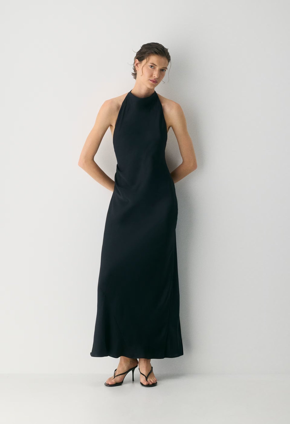 Audience Satin Full Halter Dress - BLACK