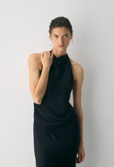 Audience Satin Full Halter Dress - BLACK