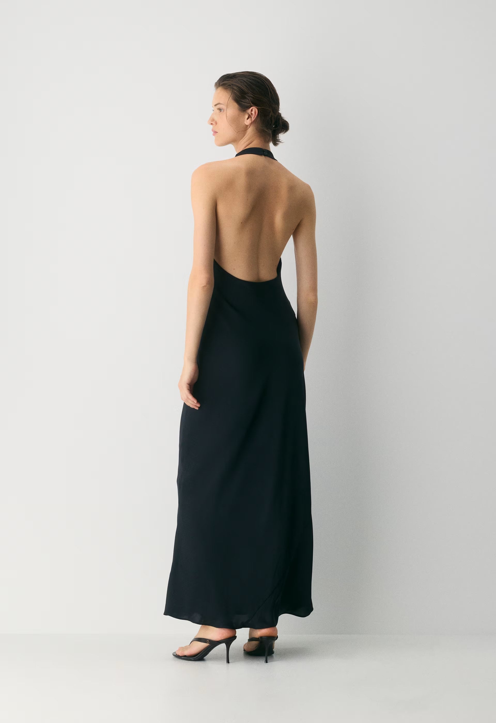 Audience Satin Full Halter Dress - BLACK