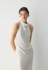 Audience Satin Full Halter Dress - MATTE PEARL