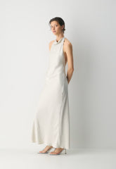 Audience Satin Full Halter Dress - MATTE PEARL
