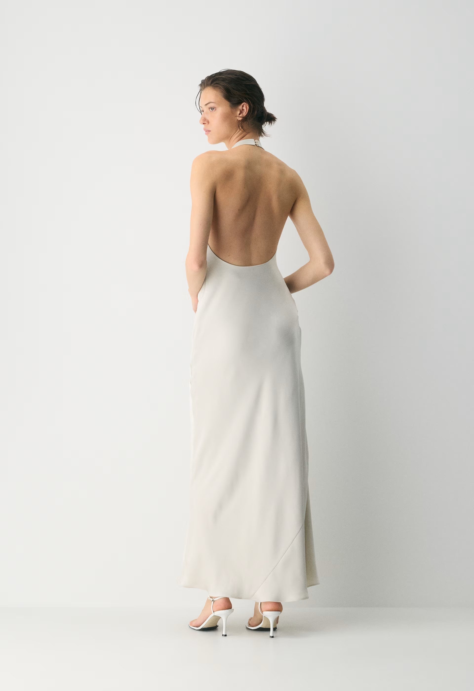 Audience Satin Full Halter Dress - MATTE PEARL