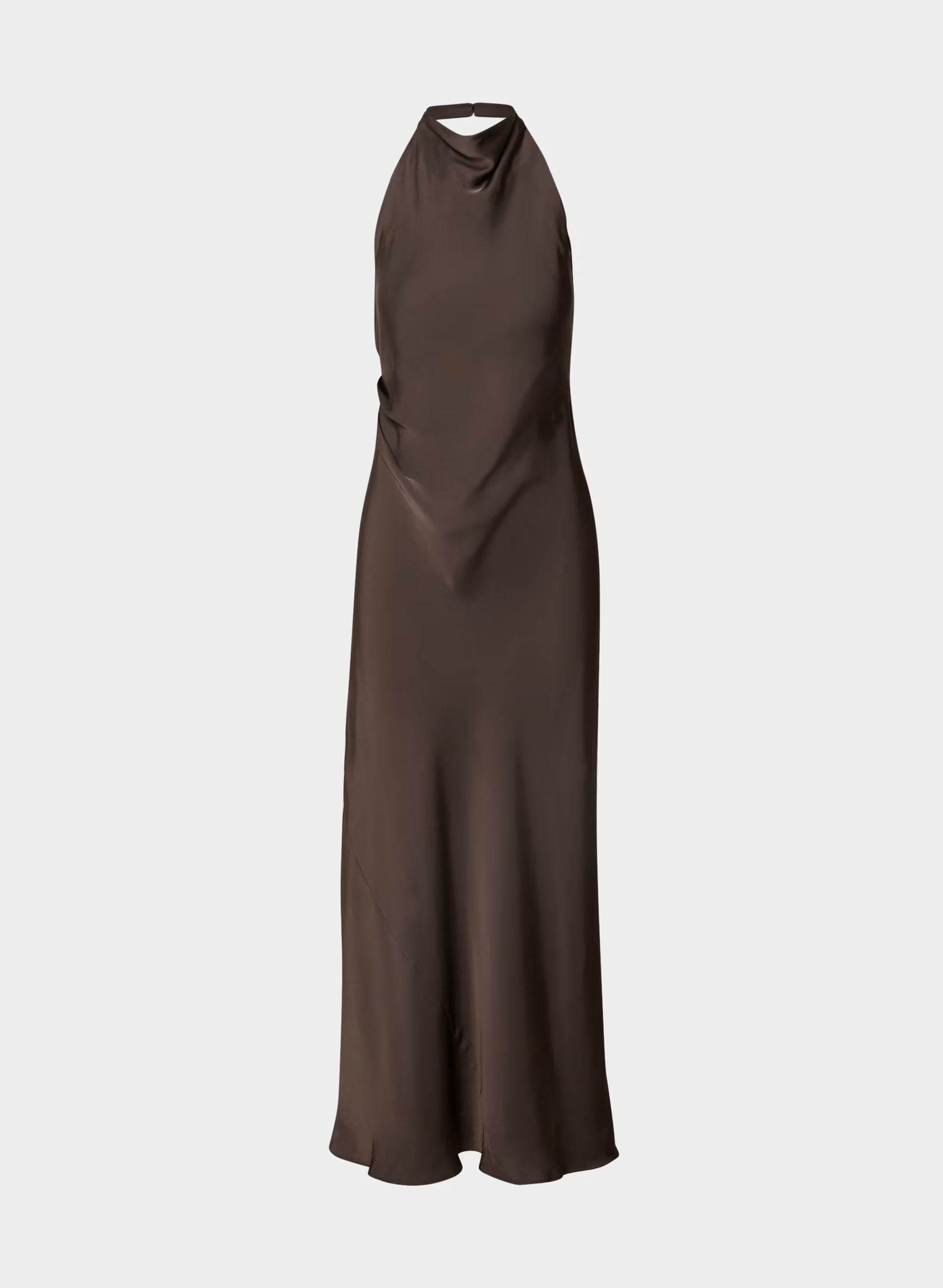 Audience Satin Full Halter Dress - RICH MOCHA BROWN