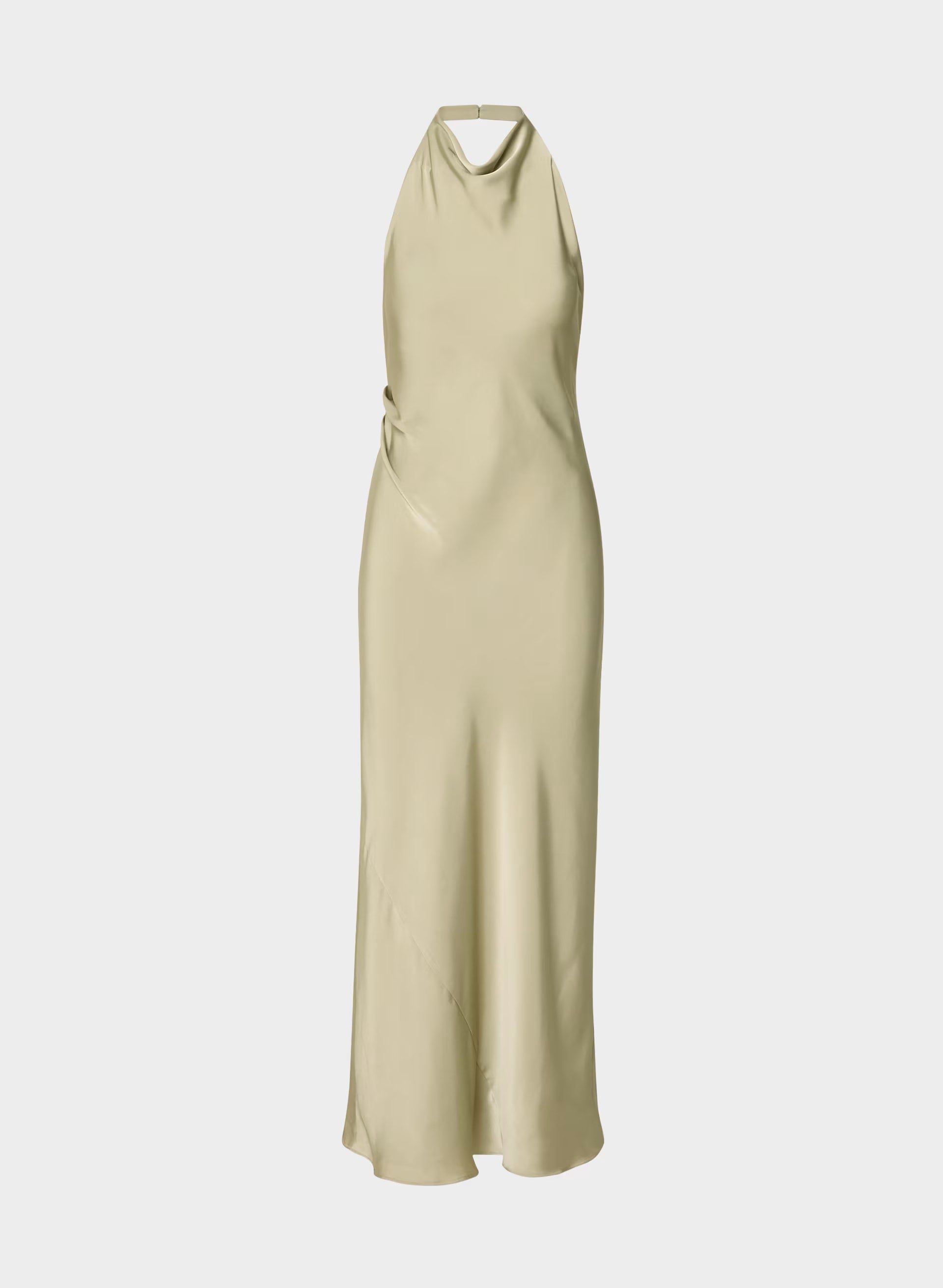 Audience Satin Full Halter Dress - MARTINI OLIVE