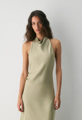 Audience Satin Full Halter Dress - MARTINI OLIVE