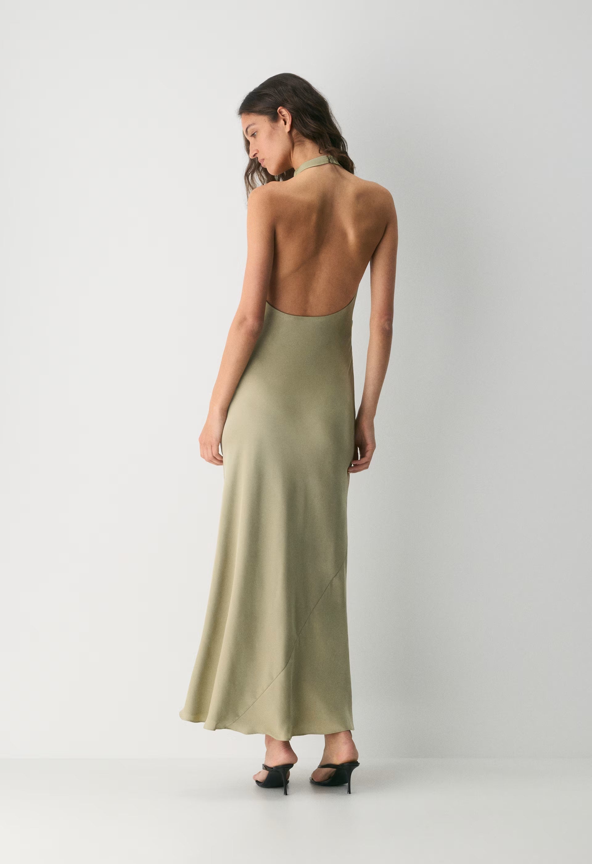 Audience Satin Full Halter Dress - MARTINI OLIVE