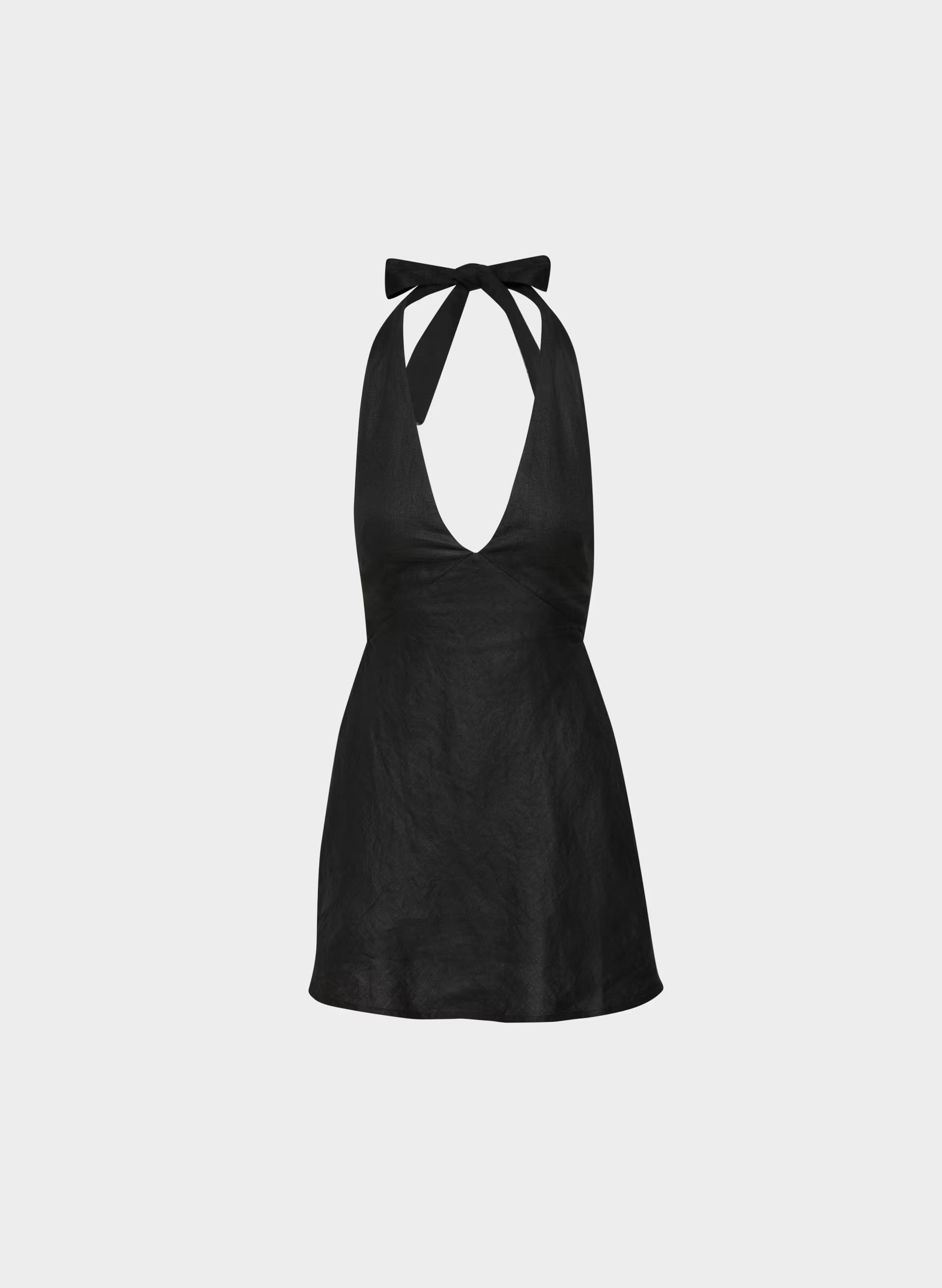 Nightscape Linen Halter Micro Dress - BLACK