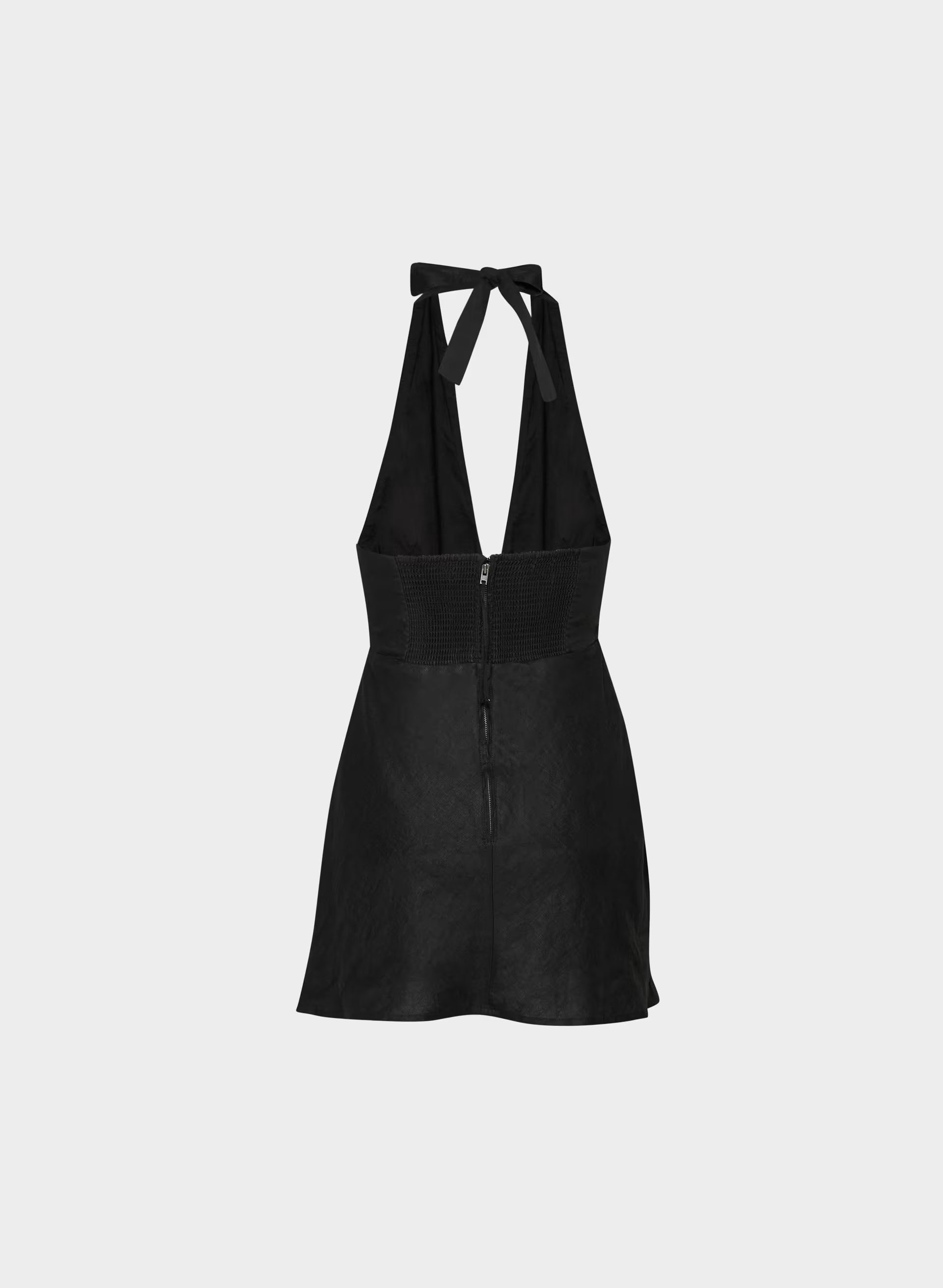 Nightscape Linen Halter Micro Dress - BLACK