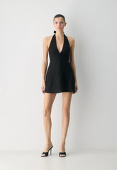 Nightscape Linen Halter Micro Dress - BLACK