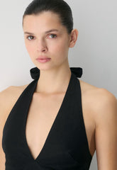 Nightscape Linen Halter Micro Dress - BLACK