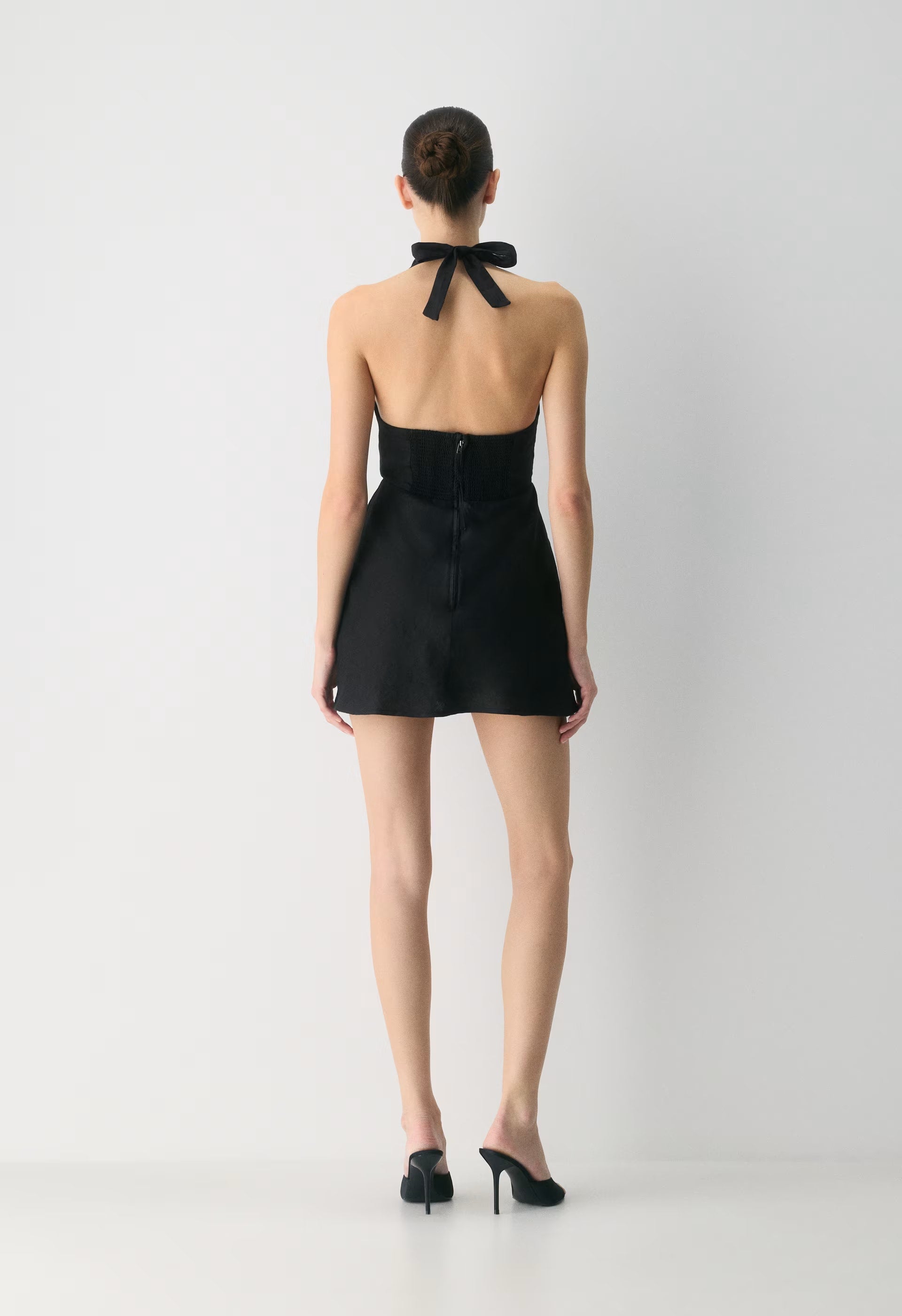 Nightscape Linen Halter Micro Dress - BLACK