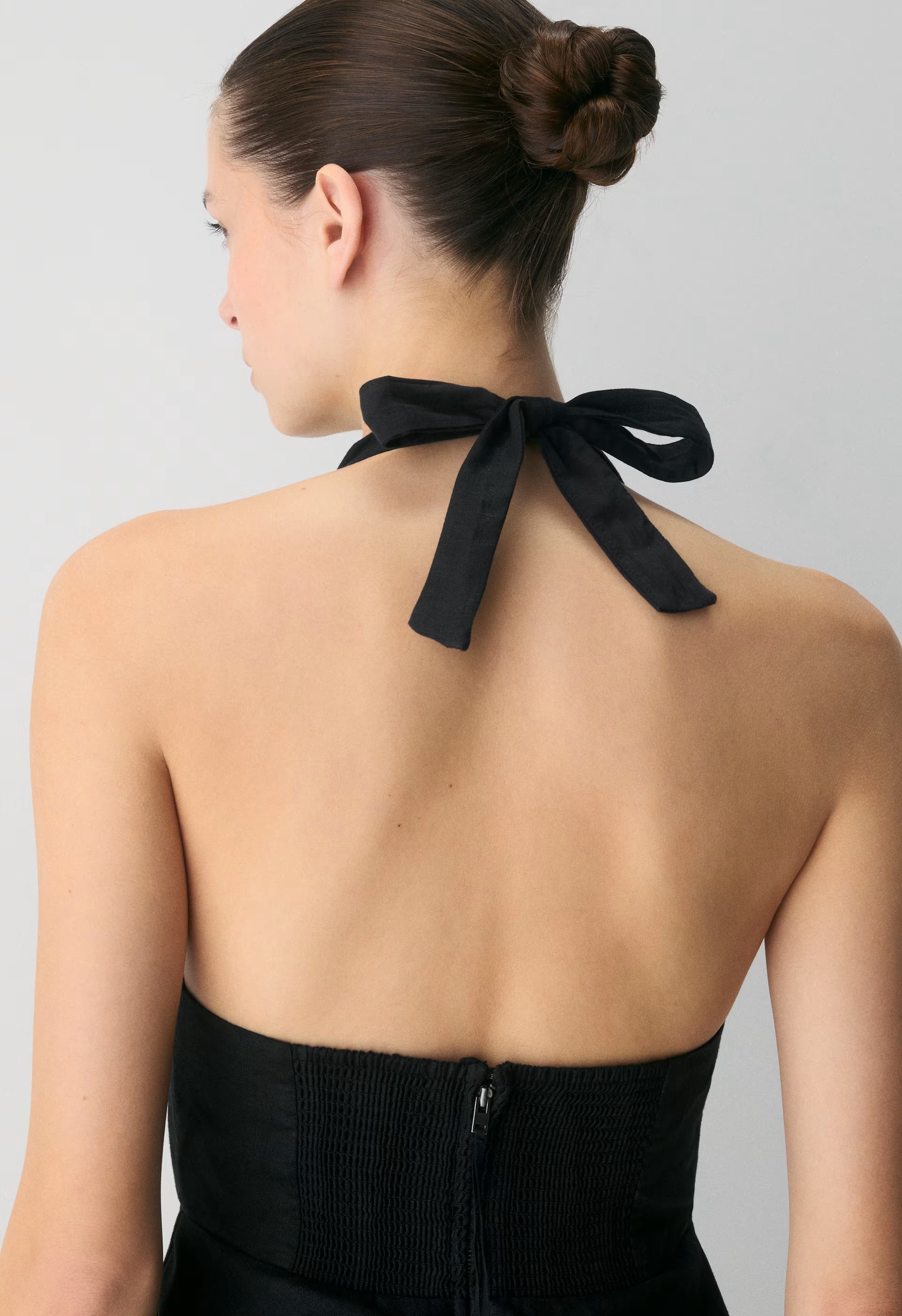 Nightscape Linen Halter Micro Dress - BLACK