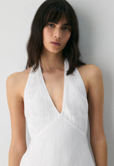 Nightscape Linen Halter Micro Dress - WHITE