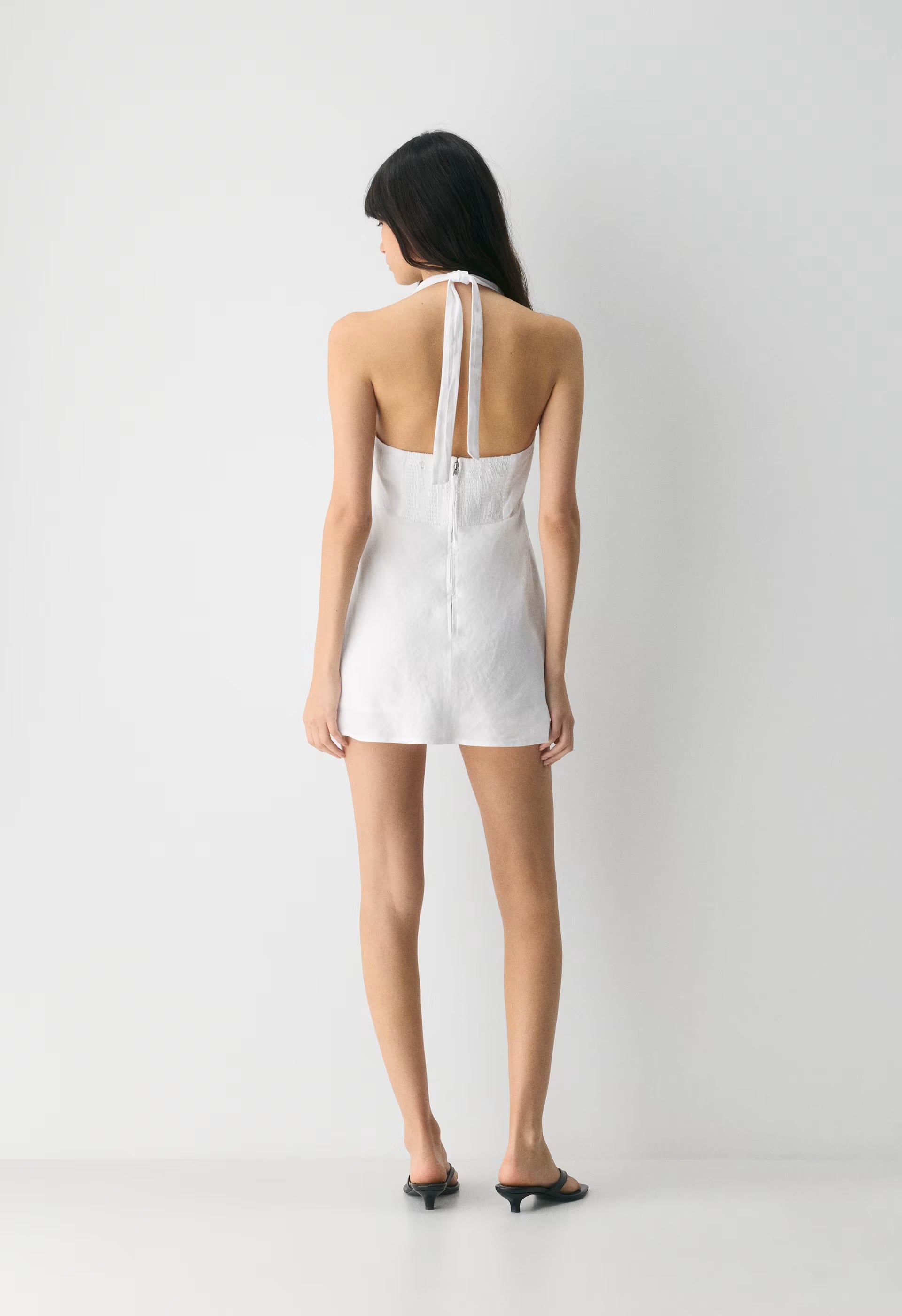Nightscape Linen Halter Micro Dress - WHITE