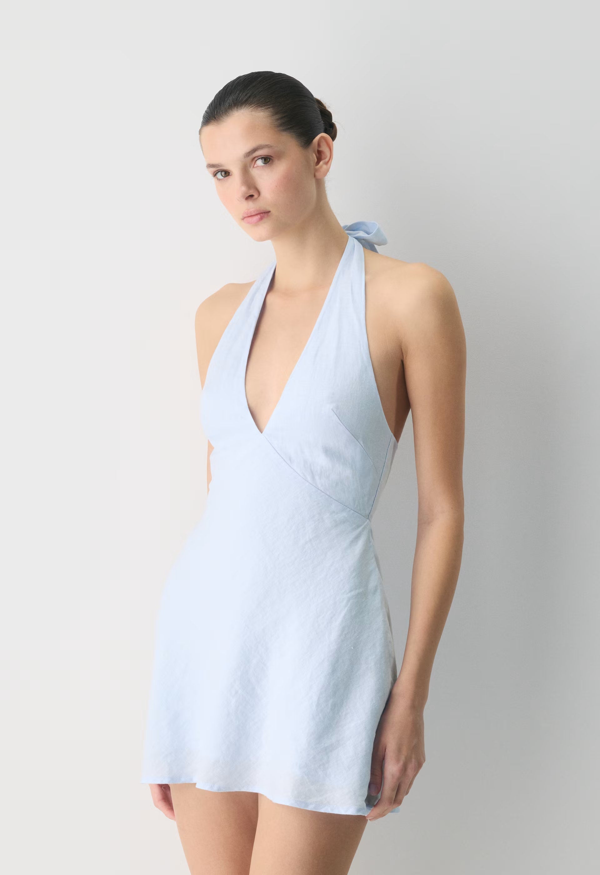 Nightscape Linen Halter Micro Dress - MIDDAY BLUE