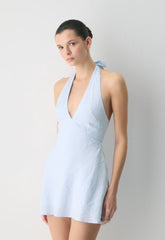 Nightscape Linen Halter Micro Dress - MIDDAY BLUE