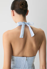 Nightscape Linen Halter Micro Dress - MIDDAY BLUE