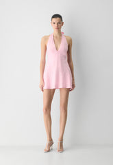 Nightscape Linen Halter Micro Dress - MILKSHAKE PINK