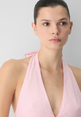 Nightscape Linen Halter Micro Dress - MILKSHAKE PINK