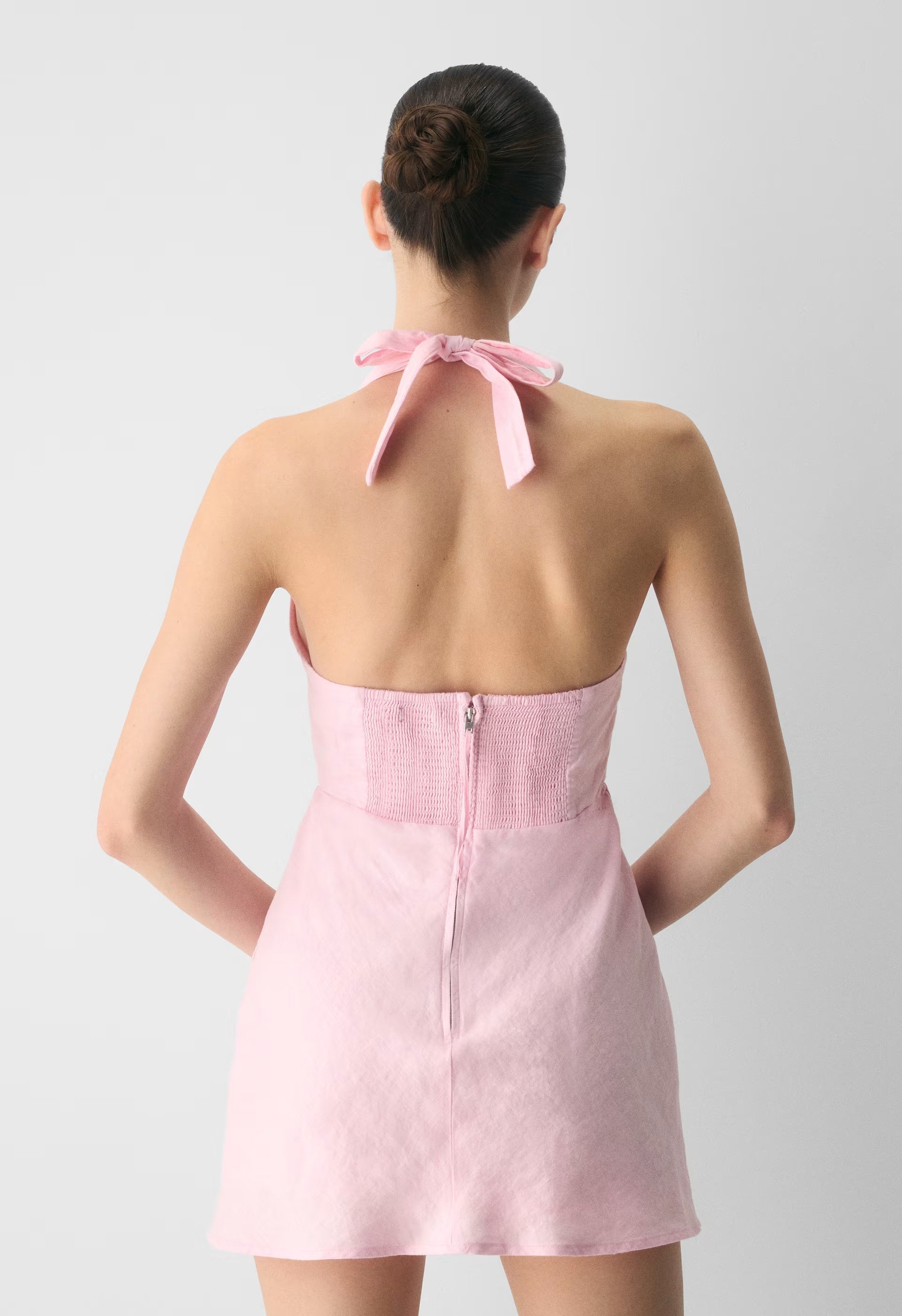 Nightscape Linen Halter Micro Dress - MILKSHAKE PINK