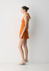 Nightscape Linen Halter Micro Dress - MESA ORANGE