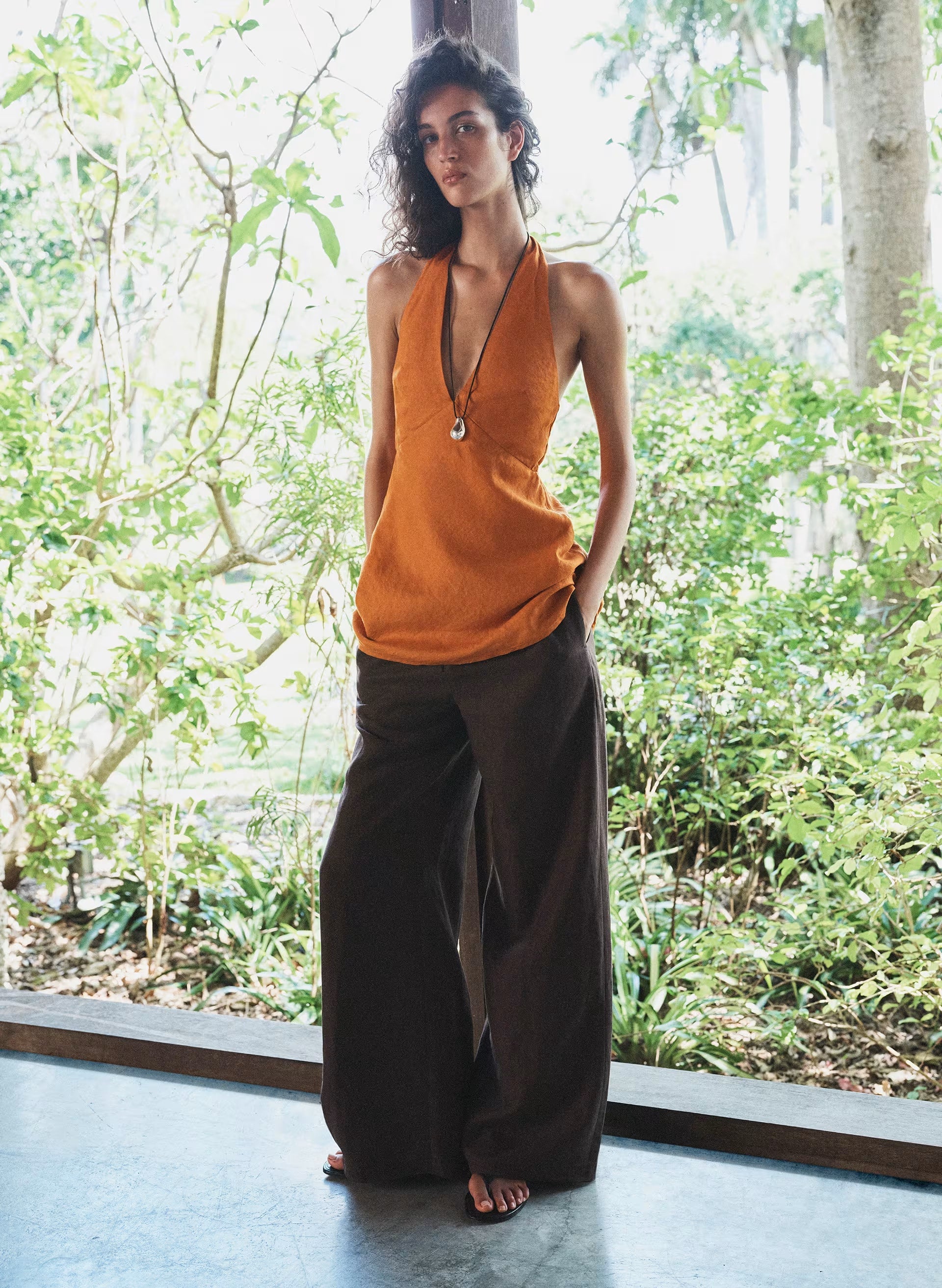 Nightscape Linen Halter Micro Dress - MESA ORANGE