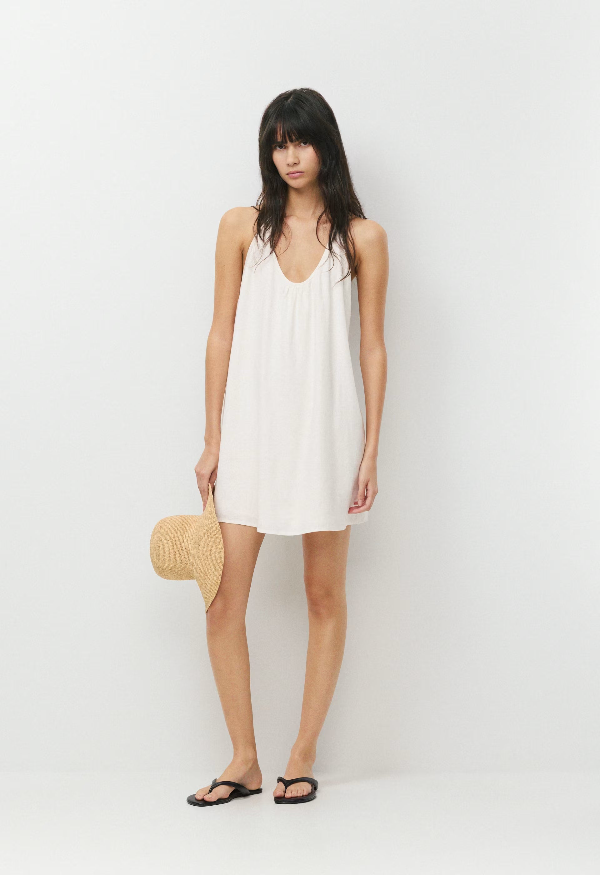 Bora Linen Halter Dress - MARTINI OLIVE